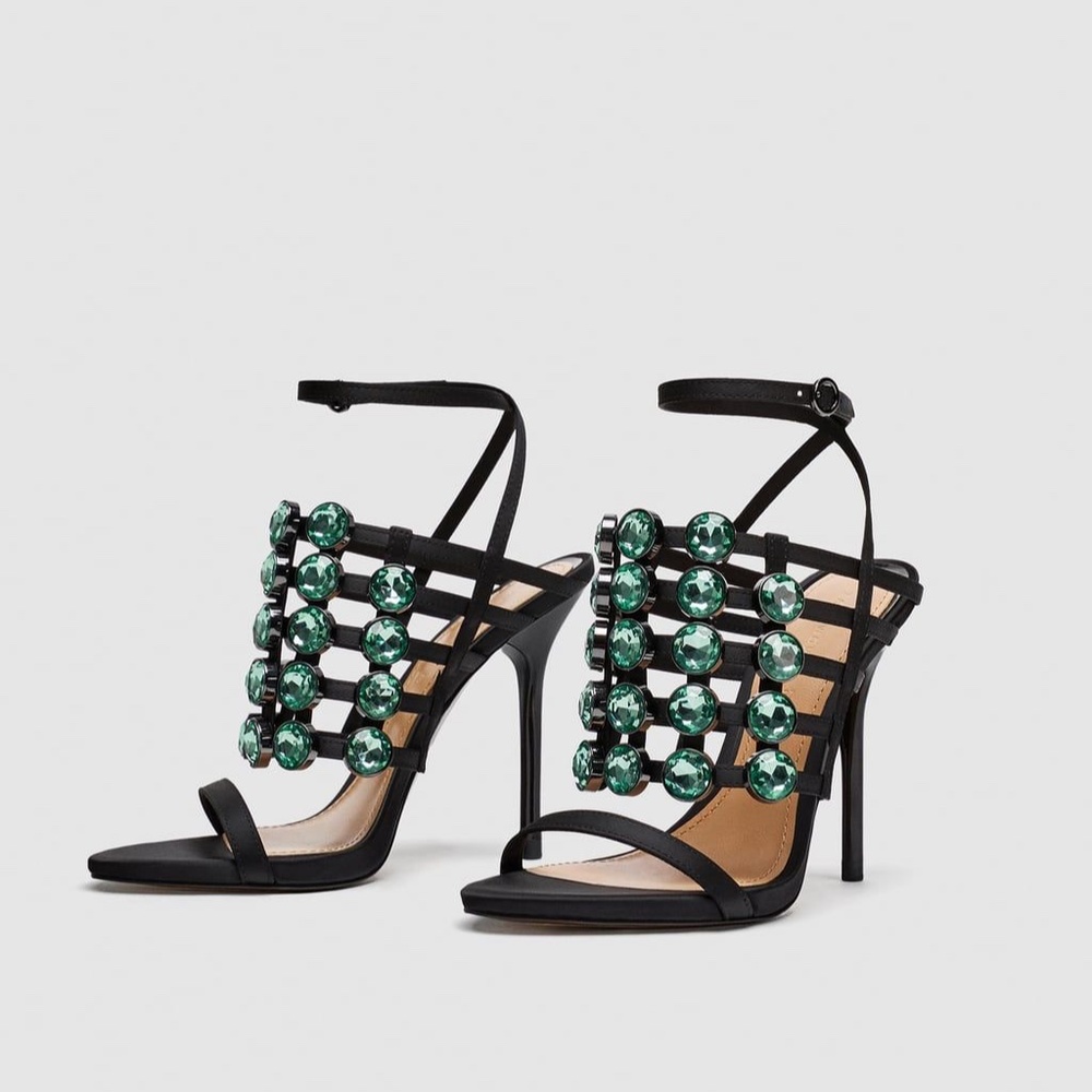 NWT Zara Jeweled Satin Heels - Picture 3 of 10